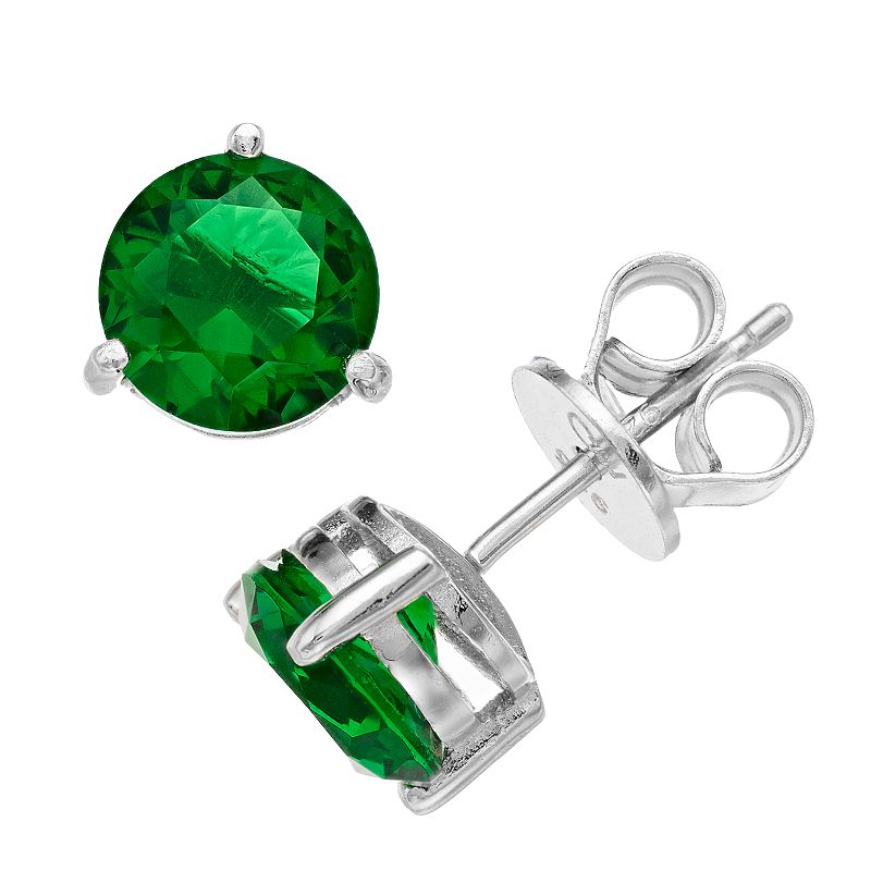 RADIANT GEM Simulated Emerald Birthstone Stud Earrings, Womens, Green