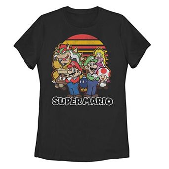 Juniors' Super Mario Retro Sunset Group Shot Tee
