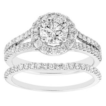 The Regal Collection 14k White Gold 1 1/2 Carat T.W. Certified Diamond Engagement Ring Set