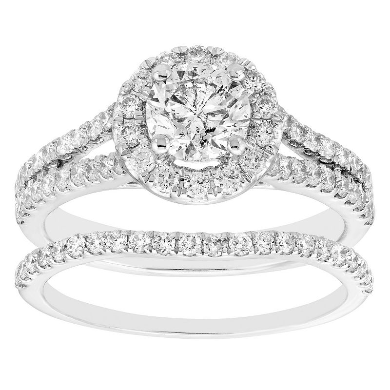 14k White Gold 1 1/2 Carat T.W. Certified Diamond Engagement Ring Set, Wome