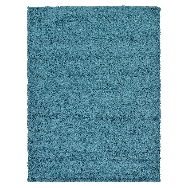 Unique Loom Solid Shag Collection Modern Plush Rug, Blue, 8Ft Sq