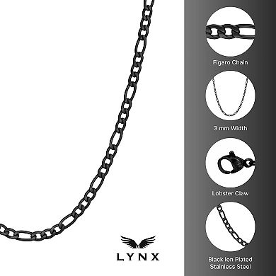 Men's LYNX Stainless Steel 3 mm Figaro Chain Necklace