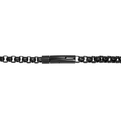 Men's LYNX Black Ion-Plated Stainless Steel Box Chain Bracelet 