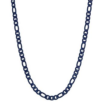 Men's LYNX Blue Acrylic Coated Stainless Steel Figaro Chain Necklace