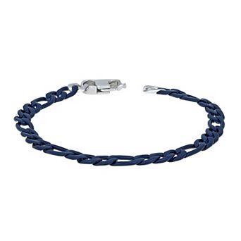 Men's LYNX Blue Acrylic Coated Stainless Steel Figaro Chain Bracelet