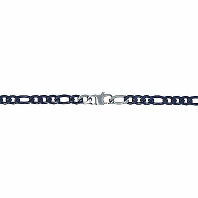 Men's LYNX Blue Acrylic Coated Stainless Steel Figaro Chain Bracelet 