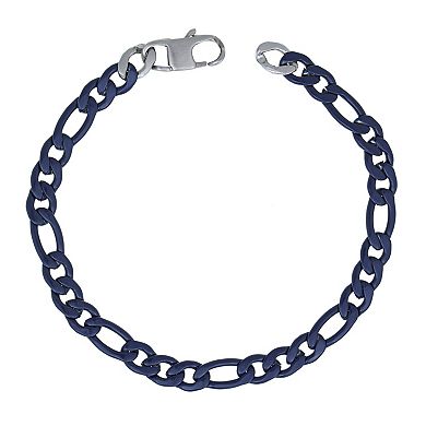 Men's LYNX Blue Acrylic Coated Stainless Steel Figaro Chain Bracelet 