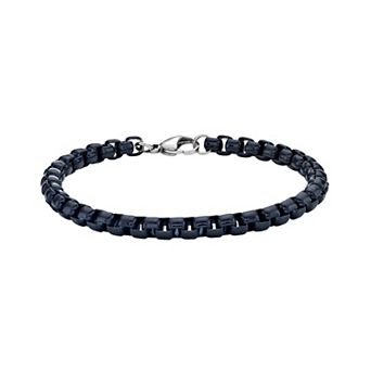 Men's LYNX Blue Acrylic Coated Stainless Steel Box Chain Bracelet