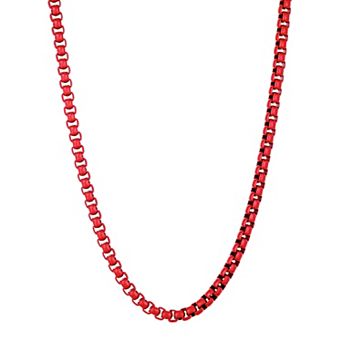Men's LYNX Red Acrylic Coated Stainless Steel Box Chain Necklace