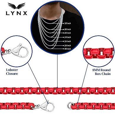 Men's LYNX Red Acrylic Coated Stainless Steel Box Chain Necklace 
