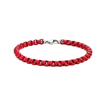 Men's LYNX Red Acrylic Coated Stainless Steel Box Chain Bracelet