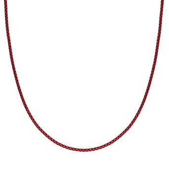 Men's LYNX Red Acrylic Coated Stainless Steel 3mm Box Chain Necklace