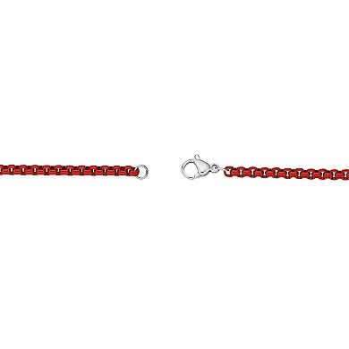 Men's LYNX Red Acrylic Coated Stainless Steel 3mm Box Chain Necklace