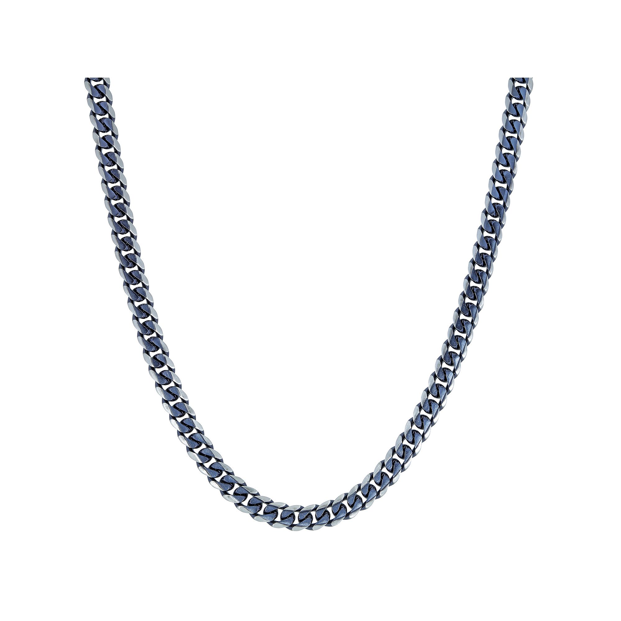 Mens LYNX Stainless Steel Curb Chain Necklace, Size: 20, Blue Tone