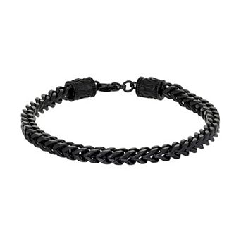 Men's LYNX Black Ion-Plated Stainless Steel Franco Chain Bracelet