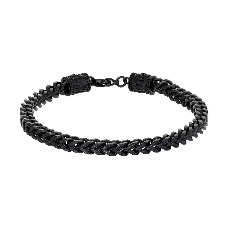 Mens LYNX Black Ion-Plated Stainless Steel Franco Chain Bracelet, Size: 8.
