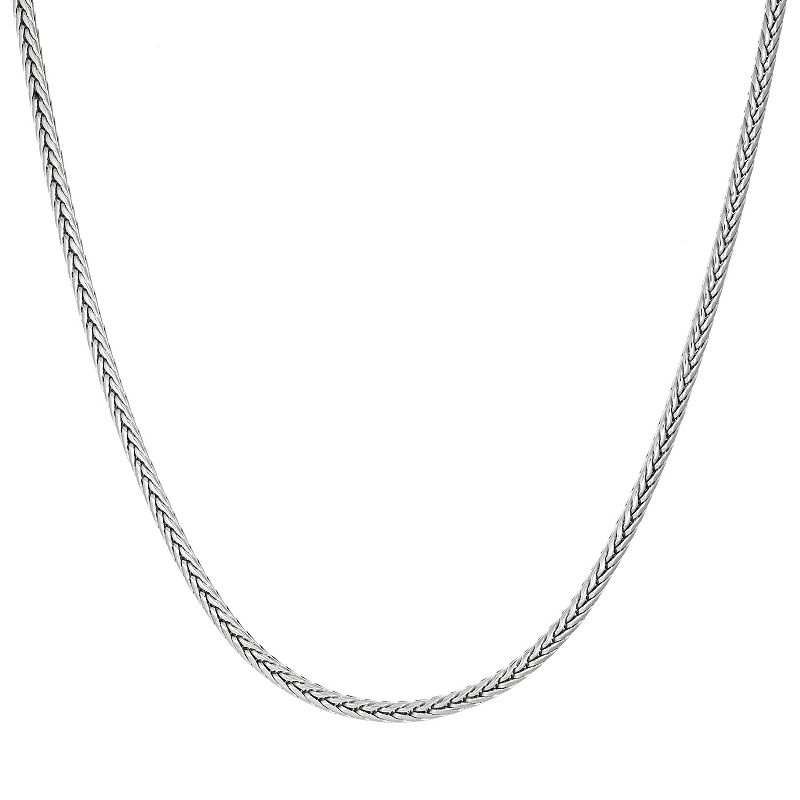 Mens LYNX Stainless Steel Wheat Chain Necklace, Size: 24, Silver