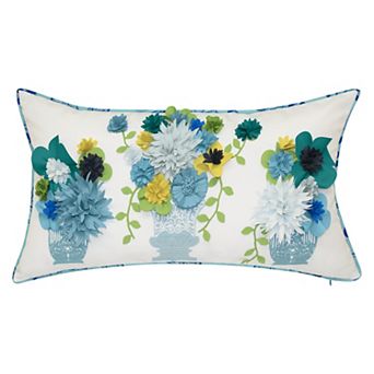 Edie@Home Indoor Outdoor Flower Pots Dimensional Embroidered Throw Pillow