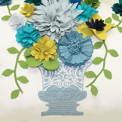 Edie@Home Indoor Outdoor Flower Pots Dimensional Embroidered Throw Pillow
