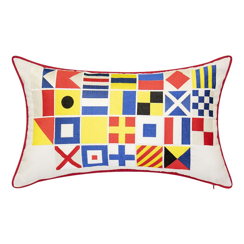 Edie@Home Indoor Outdoor Nautical Flags Reversible Throw Pillow, Red, 15X25