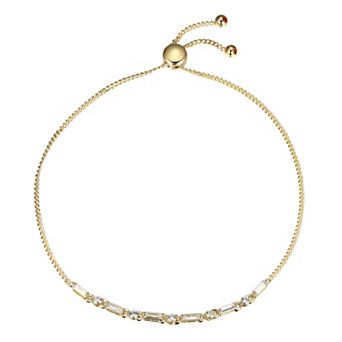 Classic Treasures 18k Gold Plated Sterling Silver Lab-Created White Sapphire Adjustable Bracelet