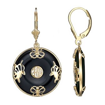 Classic Treasures 18k Gold Over Silver Black Agate Leverback Drop Earrings