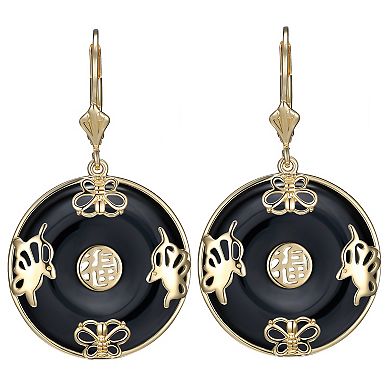 Classic Treasures 18k Gold Over Silver Black Agate Leverback Drop Earrings