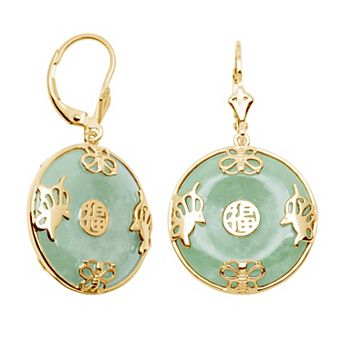 Dynasty Jade 18k Gold Over Sterling Silver Jade Leverback Drop Earrings