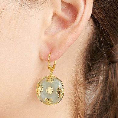 18k Gold Over Sterling Silver Jade Leverback Drop Earrings