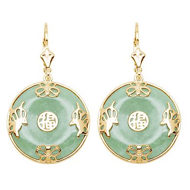 18k Gold Over Sterling Silver Jade Leverback Drop Earrings