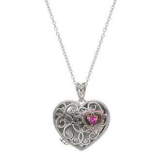 Classic Treasures Sterling Silver Lab-Created Pink Sapphire Heart Locket
