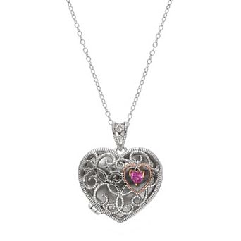 Classic Treasures Sterling Silver Lab-Created Pink Sapphire Heart Locket
