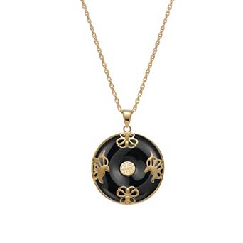 Classic Treasures 18k Gold Over Sterling Silver Black Agate Pendant Necklace