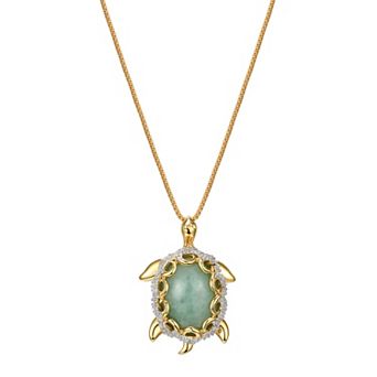 Dynasty Jade 18k Gold Over Sterling Silver Diamond Accent & Jade Turtle Pendant Necklace