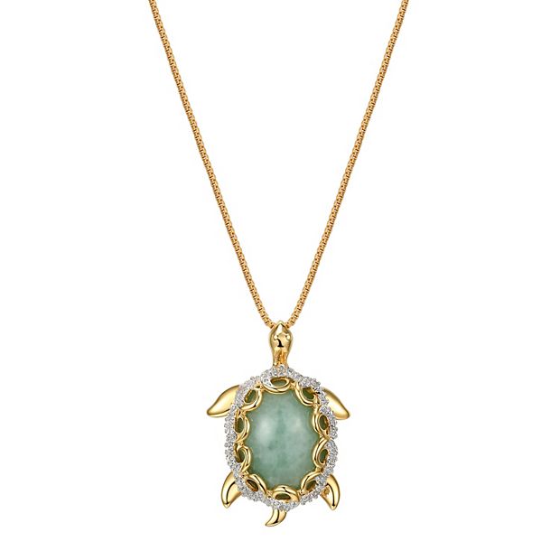 18k Gold Over Sterling Silver Diamond Accent & Jade Turtle Pendant