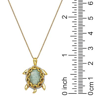 18k Gold Over Sterling Silver Diamond Accent & Jade Turtle Pendant Necklace