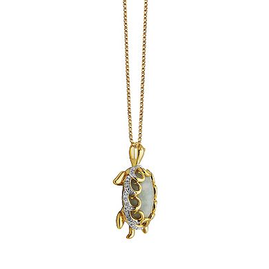 18k Gold Over Sterling Silver Diamond Accent & Jade Turtle Pendant Necklace