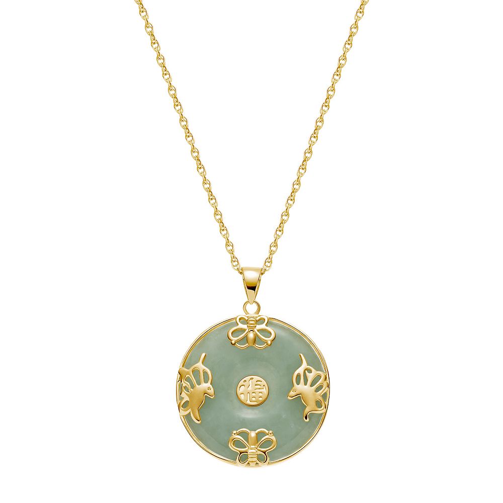 Jade Necklace AHTAMOS 18K Gold Plated Silver Green Jade Bead