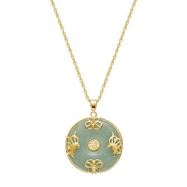 Dynasty Jade 18k Gold Over Sterling Silver Jade Pendant Necklace