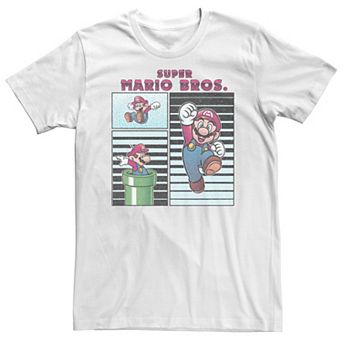 Big & Tall Super Mario Bros. Panels Mario Jumping Warp Pipe Stripes Tee