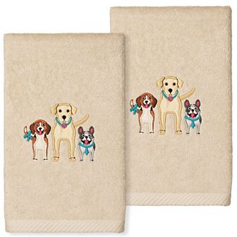 Linum Home Textiles Turkish Cotton Dogs Embroidered 2-pack Hand Towel Set