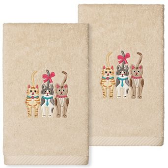 Linum Home Textiles Turkish Cotton Cats Embroidered 2-pack Hand Towel Set