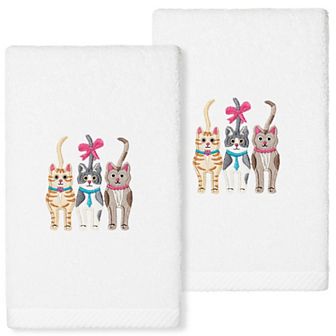 Linum Home Textiles Turkish Cotton Cats Embroidered 2-pack Hand Towel Set
