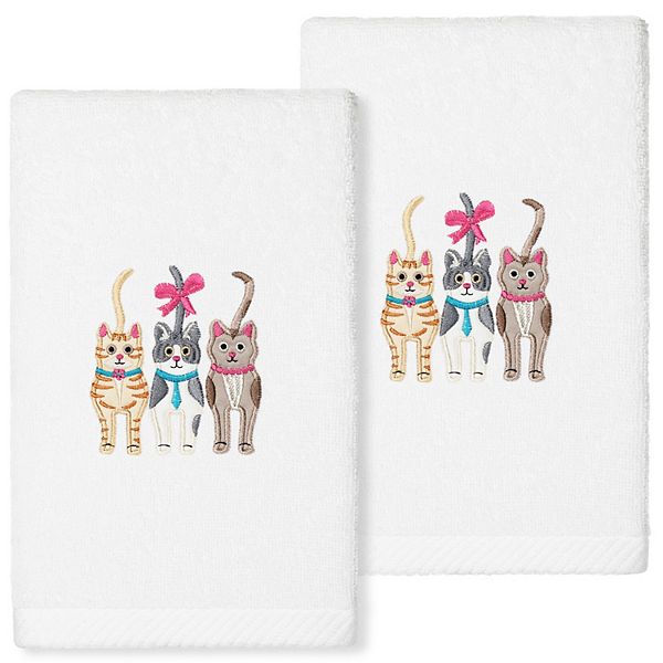 Linum Home Textiles Turkish Cotton Cats Embroidered 2pack Hand Towel Set