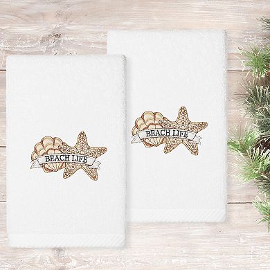 Linum Home Textiles Turkish Cotton Beach Life Embroidered 2-pack Hand Towel Set