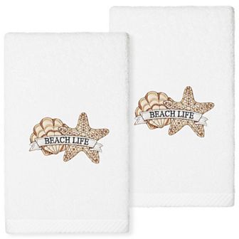 Linum Home Textiles Turkish Cotton Beach Life Embroidered 2-pack Hand Towel Set