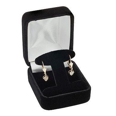 14k Gold Cubic Zirconia Heart Dangle Earrings