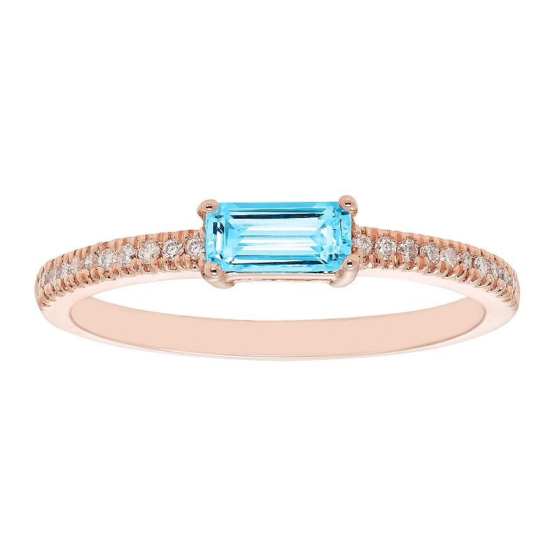 The Regal Collection 14k Gold Gold Blue Topaz Baguette & Diamond Ring, Wome