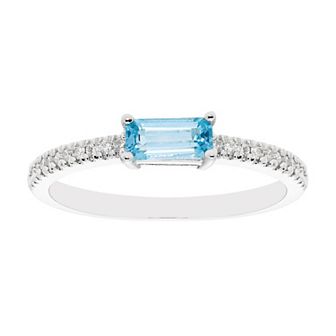The Regal Collection 14k Gold Swiss Blue Topaz Baguette & Diamond Ring