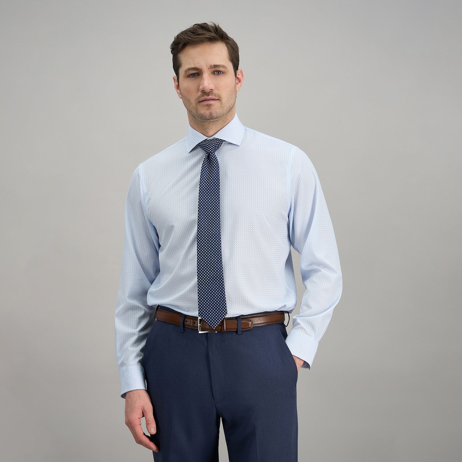 Мужская рубашка Haggar Smart Wash® Classic Fit Wrinkle Free Dress Shirt, цвет: Лазурный — фото 1
